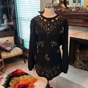 Vintage beaded and sequined black sweater dress ✨